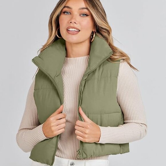 Cropped Puffer Vest Pea Green Women XL - Picture 4 of 12
